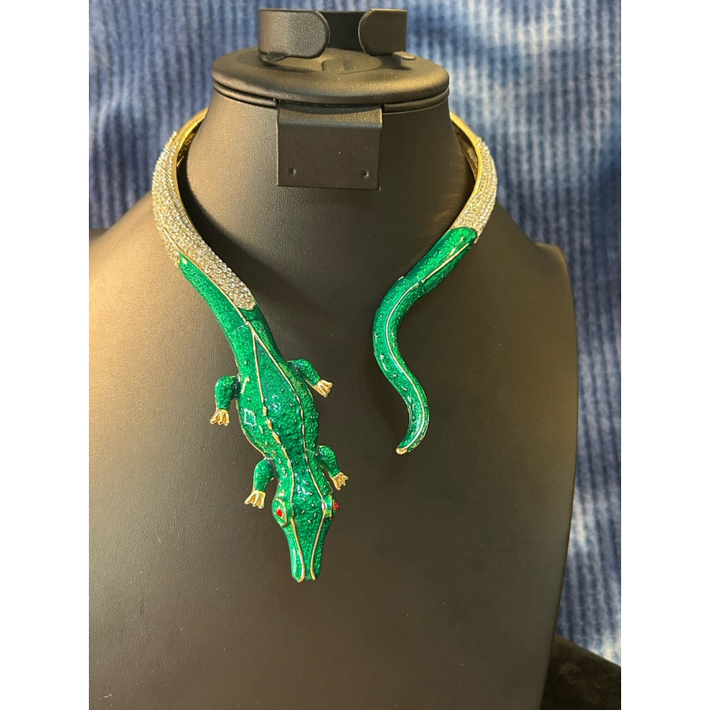 Green Crocodile Statement Necklace - Luxurious Emerald Tone